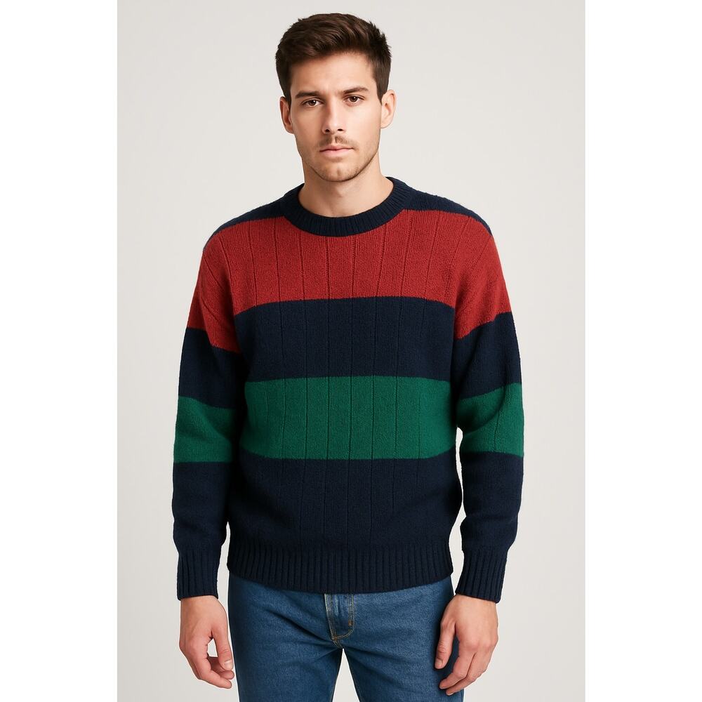 Vintage Eddie Bauer Men's Bold Stripe Cotton Sweater L Made in Australia 90s NOS
